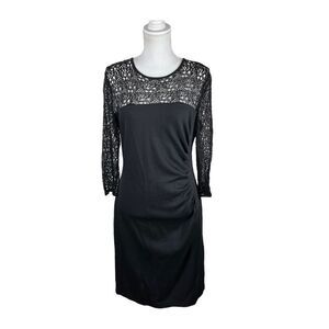 St John Black Side Ruched Lace Dress